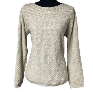 Croft & Barrow Cream Monotone Fair Isle Wide Neck Sweater